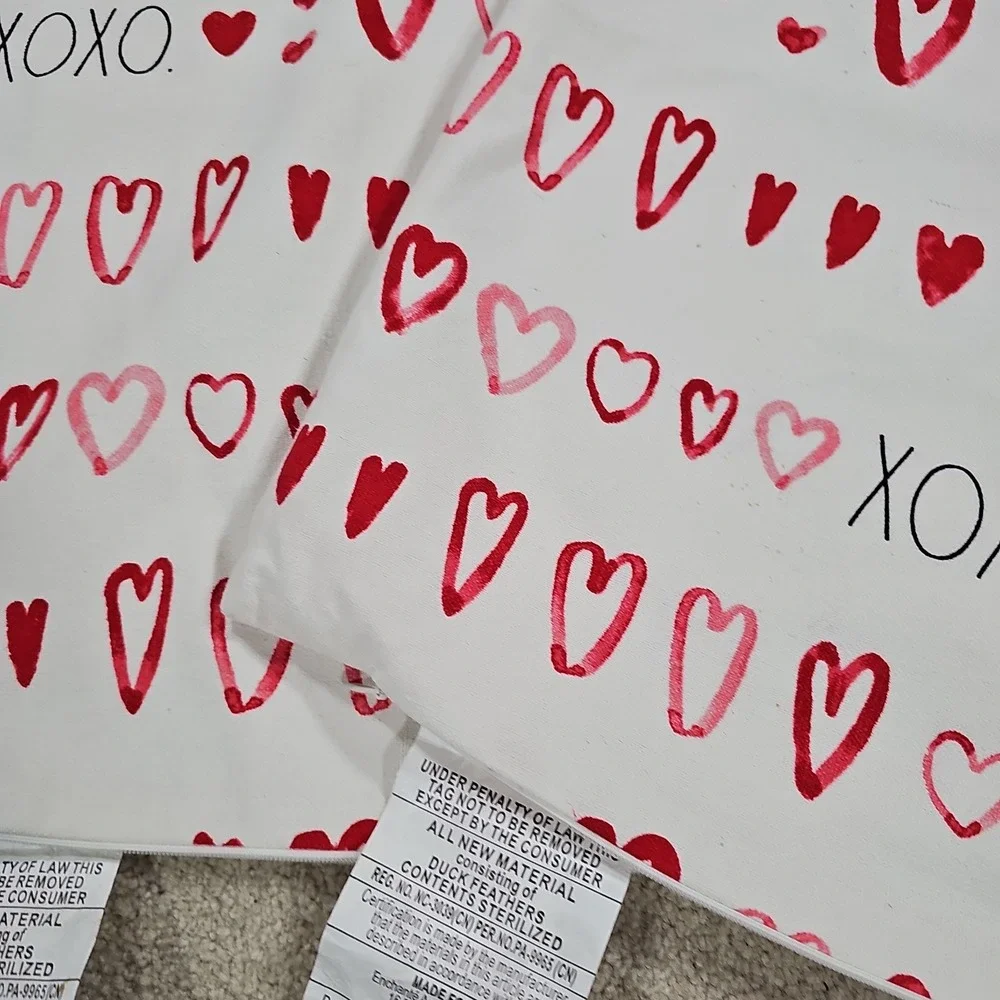 Rae Dunn Pillowcase Pillow Cover Cotton Hearts XOXO Valentines Day Love 20 X 20